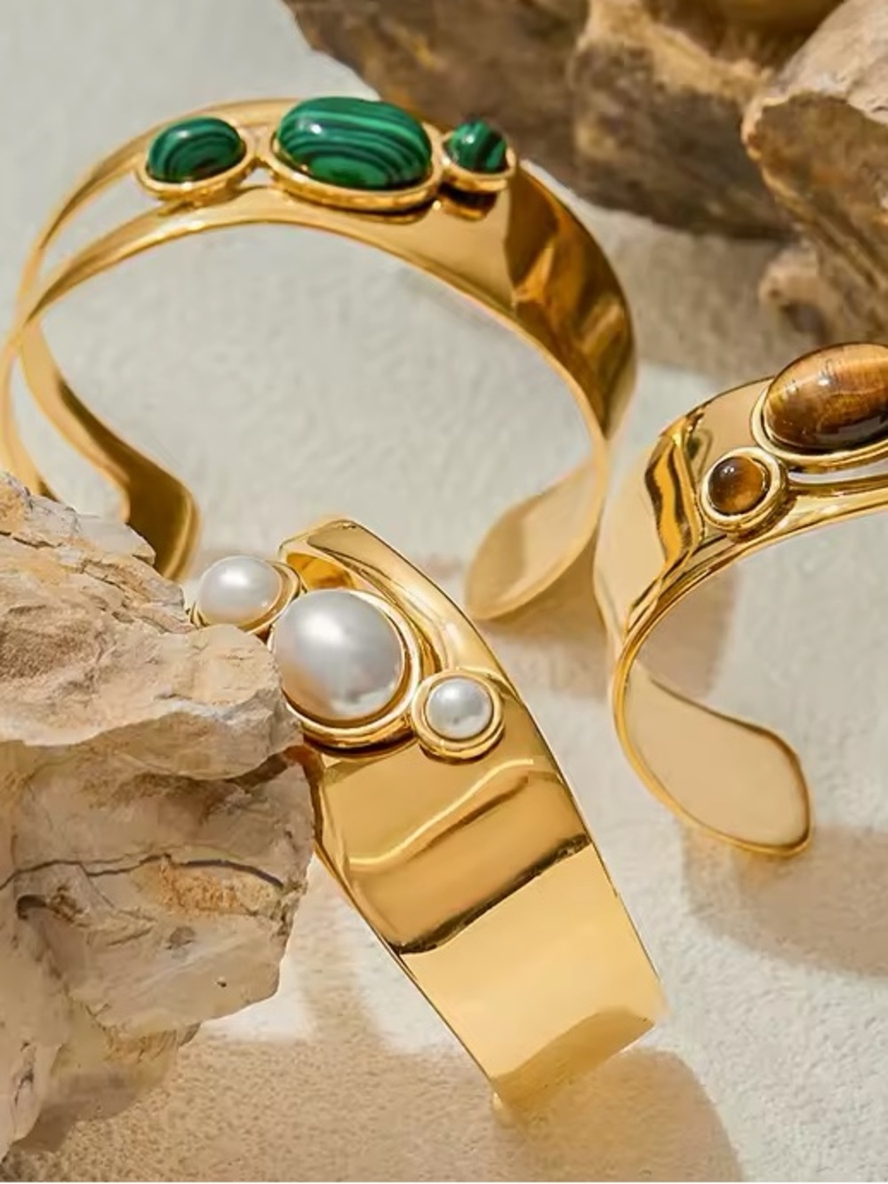 Vintage 18 K Gold plated Cuff Bracelet with Pearl Accents - Picture 6 of 14
